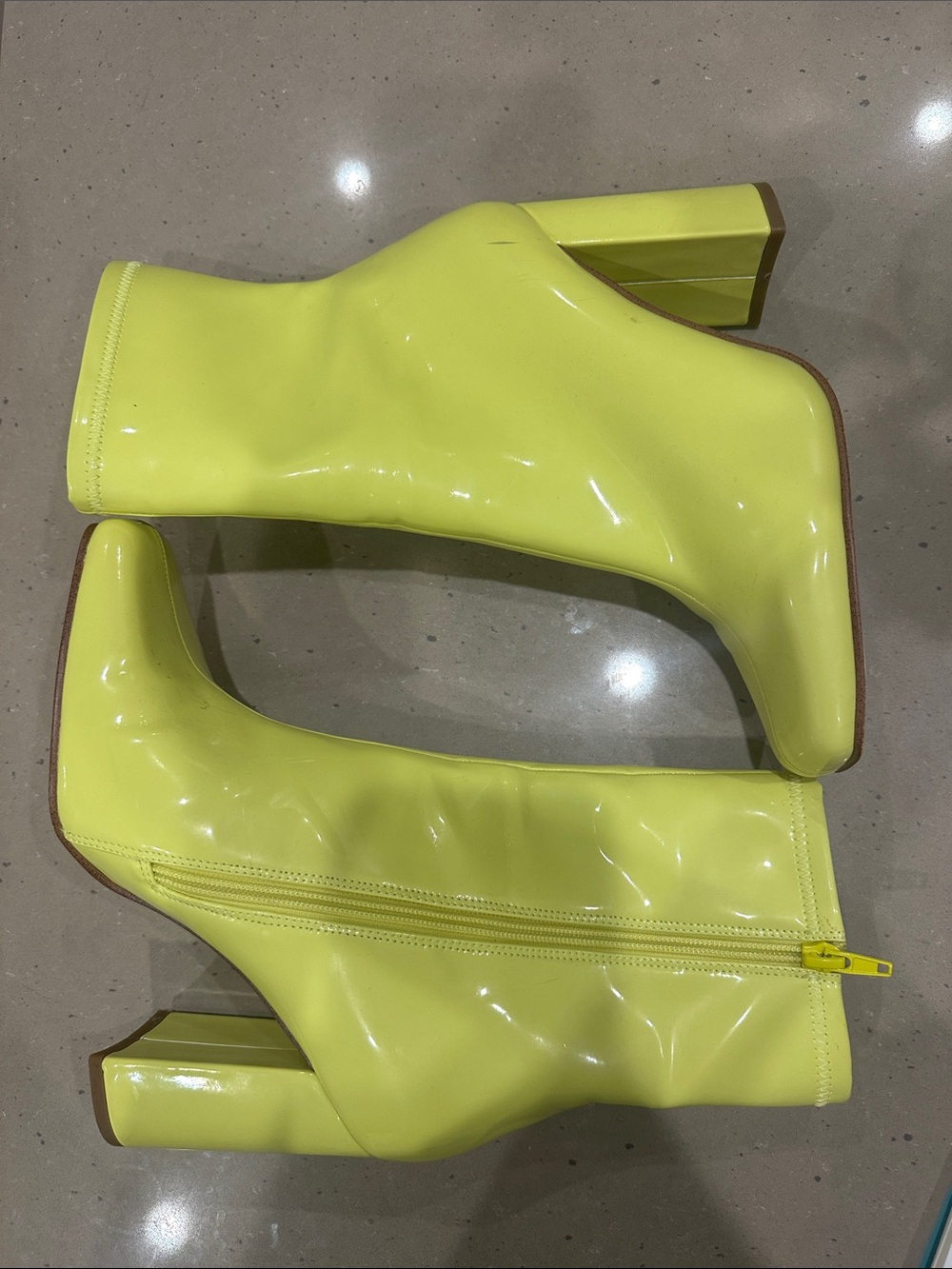 Steve Madden- Neon Yellow Patent Block Heel Ankle Boots